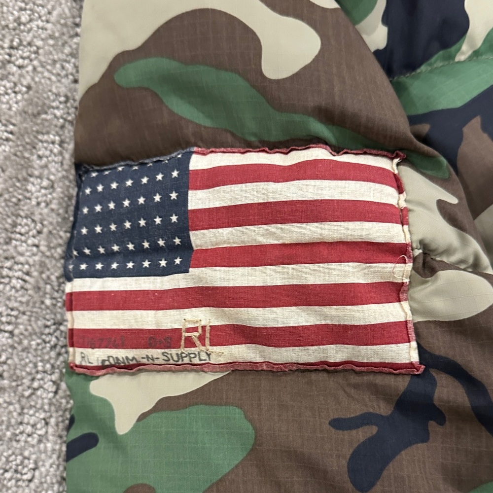 Denim & Supply Ralph Lauren Camo Down Jacket/Orange Interior. American Flag - Picture 3 of 4